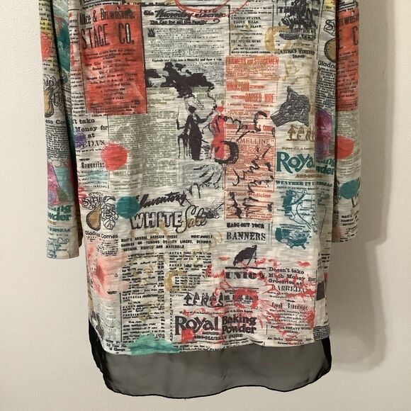 Vintage Y2K Artsy Eclectic Colorful Graphic Newsprint Oversized Shirt Large - Picture 8 of 12